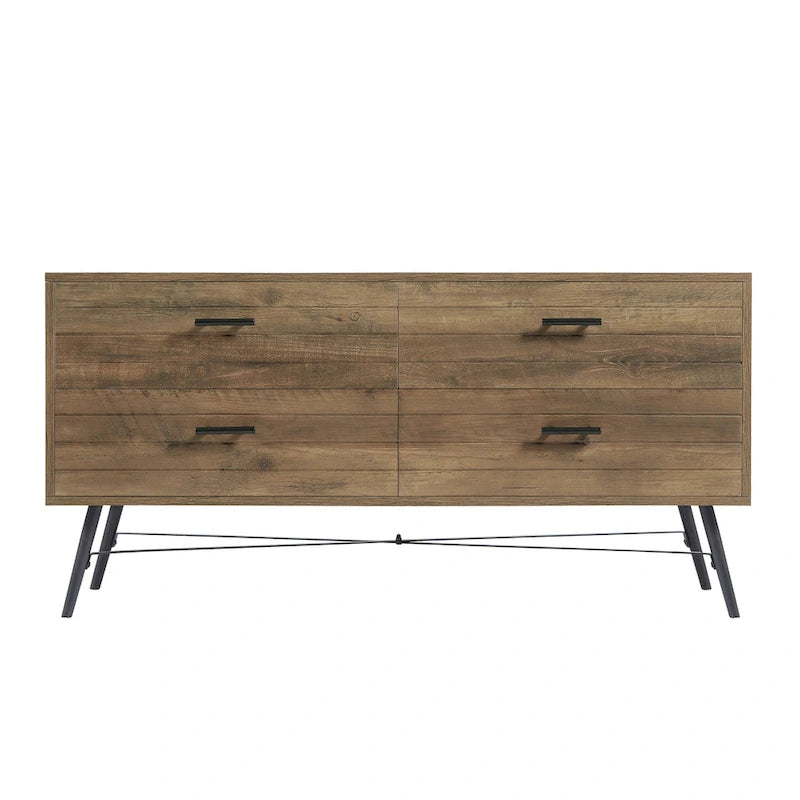 Walnut Brown 4-Drawer Horizontal Dresser, Single Storage Unit