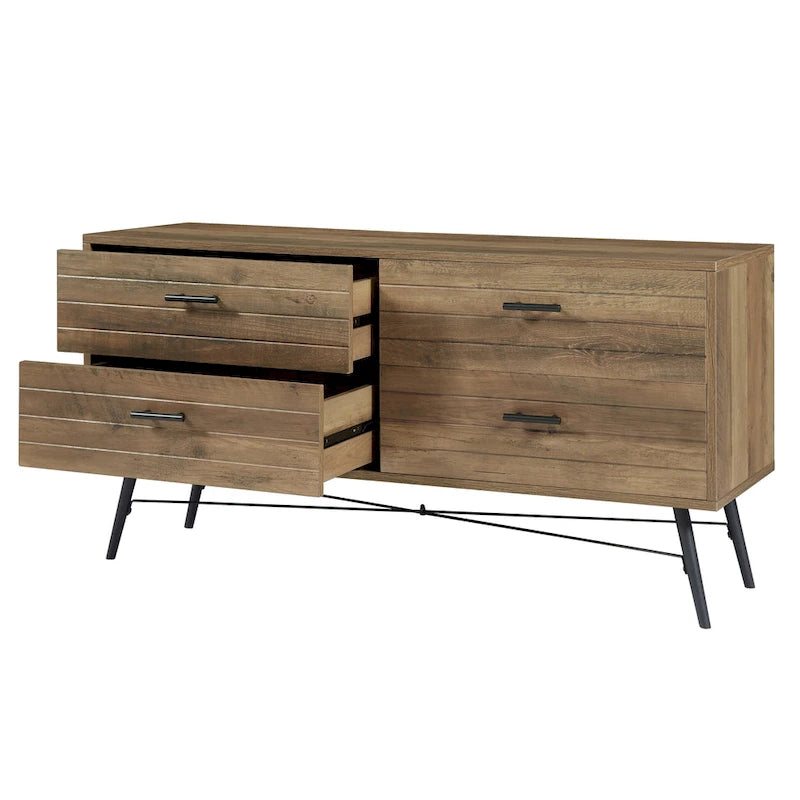 Walnut Brown 4-Drawer Horizontal Dresser, Single Storage Unit