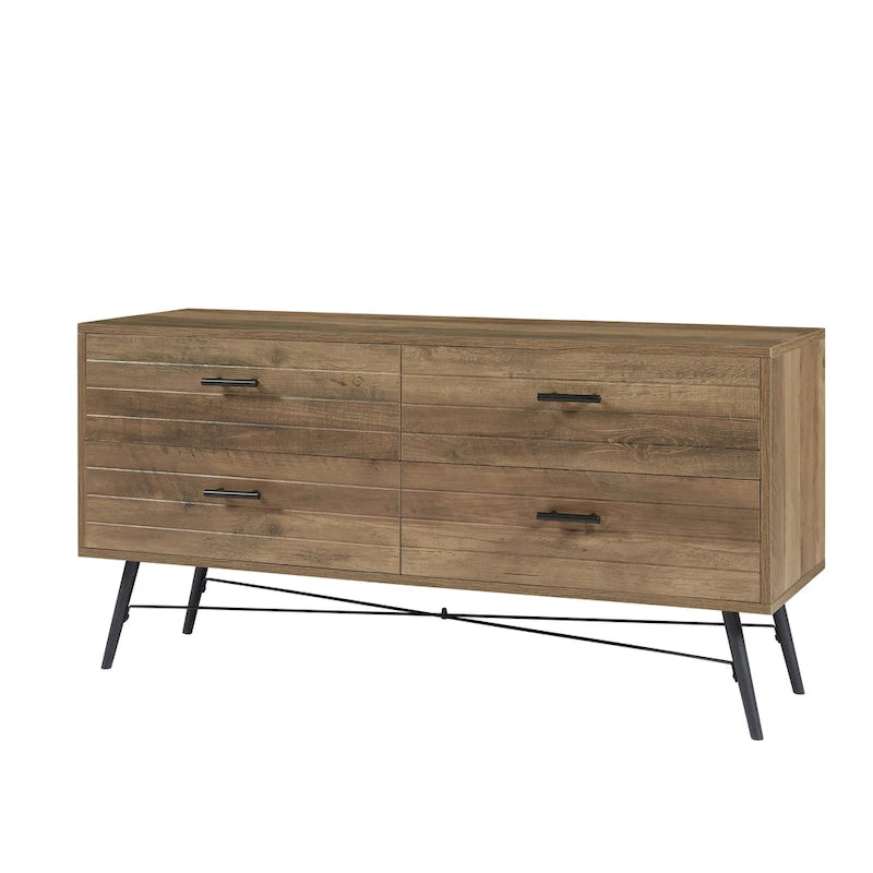 Walnut Brown 4-Drawer Horizontal Dresser, Single Storage Unit