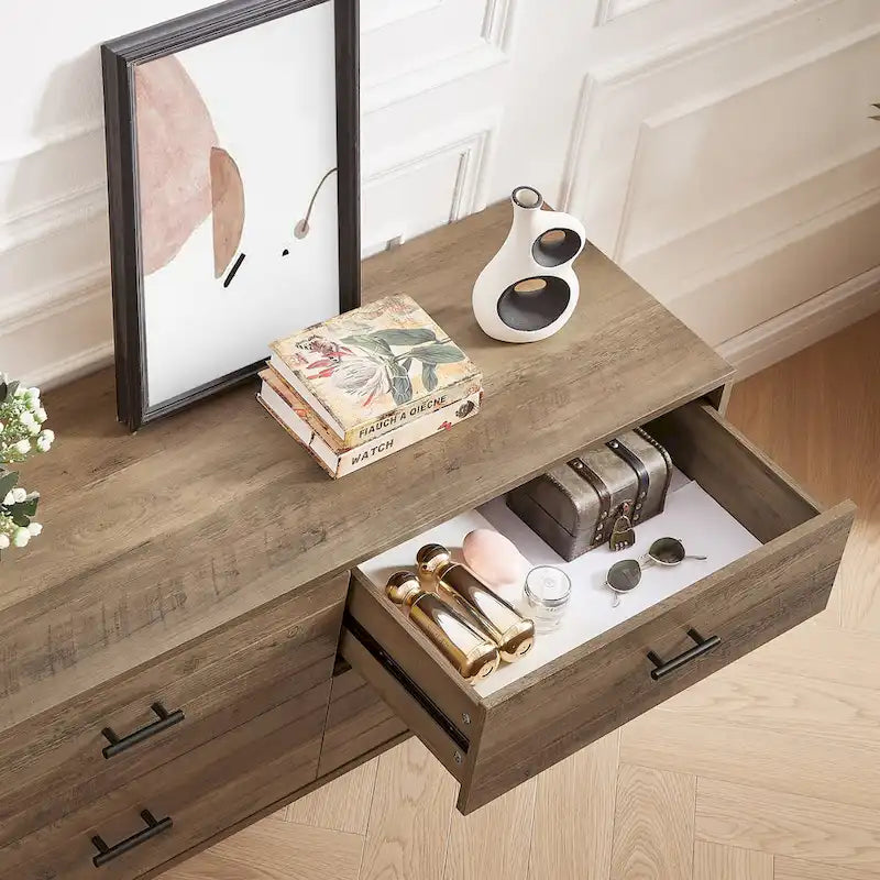 Walnut Brown 4-Drawer Horizontal Dresser, Single Storage Unit