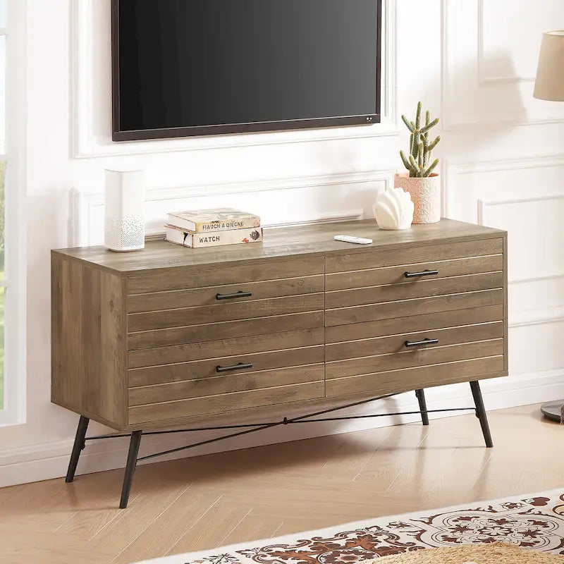 Walnut Brown 4-Drawer Horizontal Dresser, Single Storage Unit