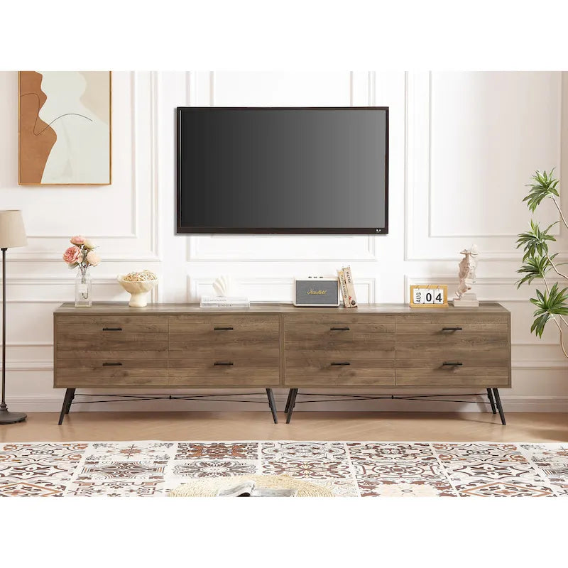 Walnut Brown 4-Drawer Horizontal Dresser, Single Storage Unit