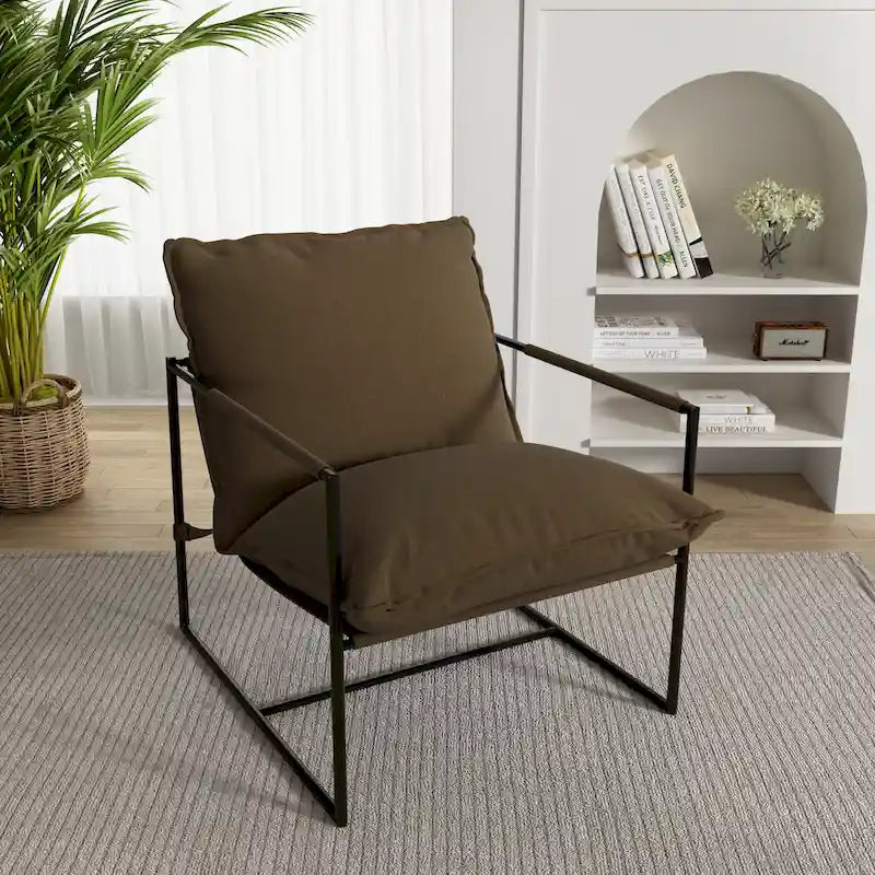 Brown / Grey / Blue / Black / Beige Metal Frame Sling Accent Armchair – Single Seat