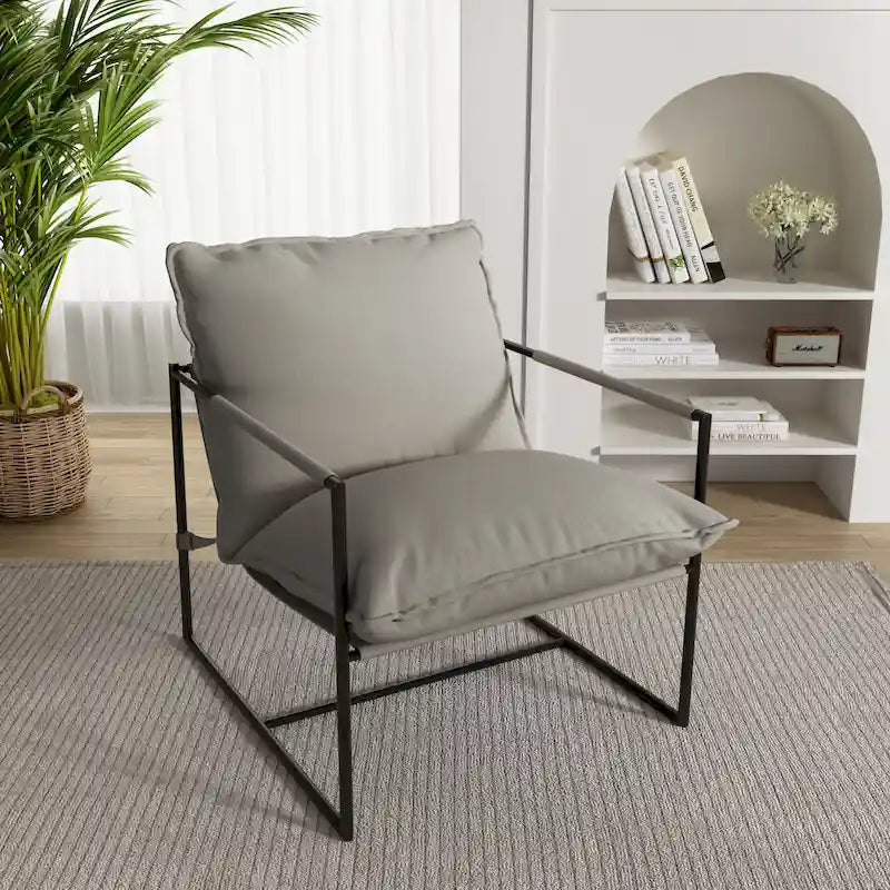 Brown / Grey / Blue / Black / Beige Metal Frame Sling Accent Armchair – Single Seat