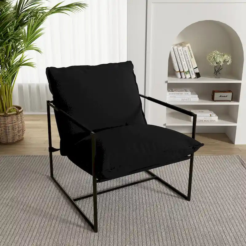 Brown / Grey / Blue / Black / Beige Metal Frame Sling Accent Armchair – Single Seat