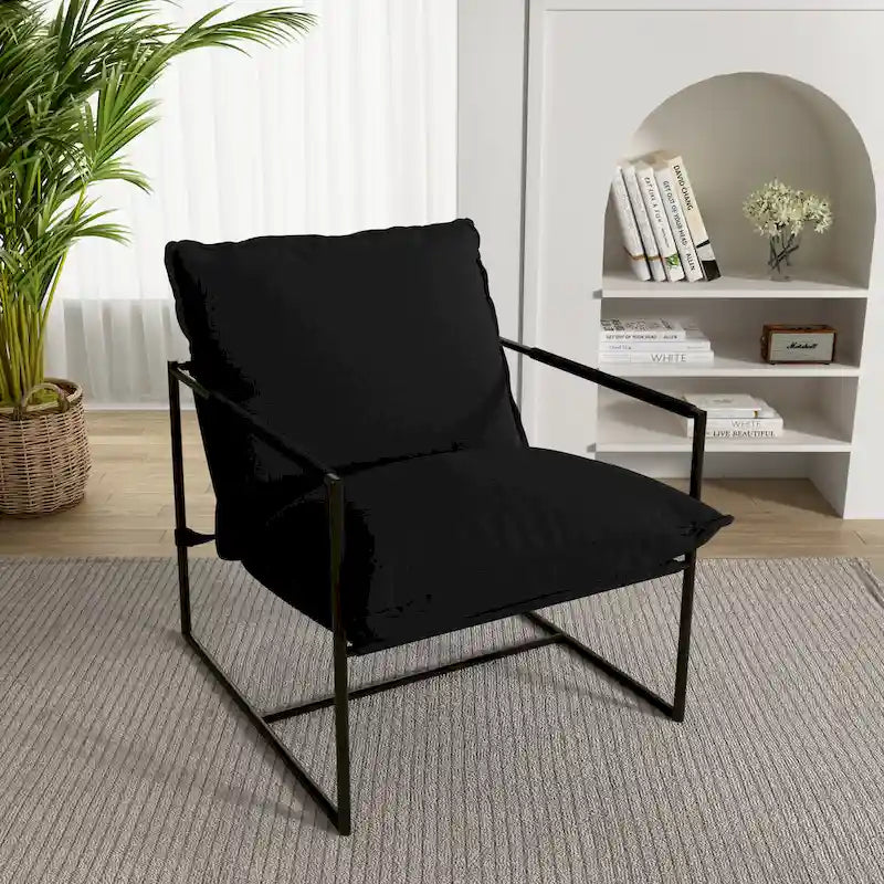 Brown / Grey / Blue / Black / Beige Metal Frame Sling Accent Armchair – Single Seat