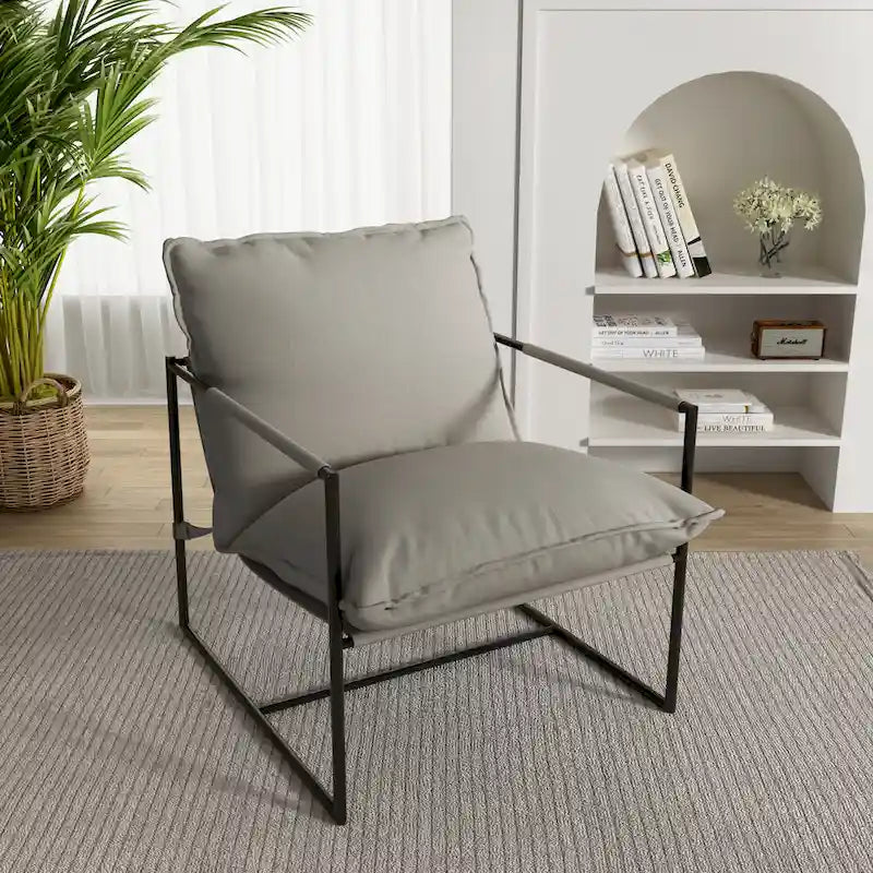 Brown / Grey / Blue / Black / Beige Metal Frame Sling Accent Armchair – Single Seat