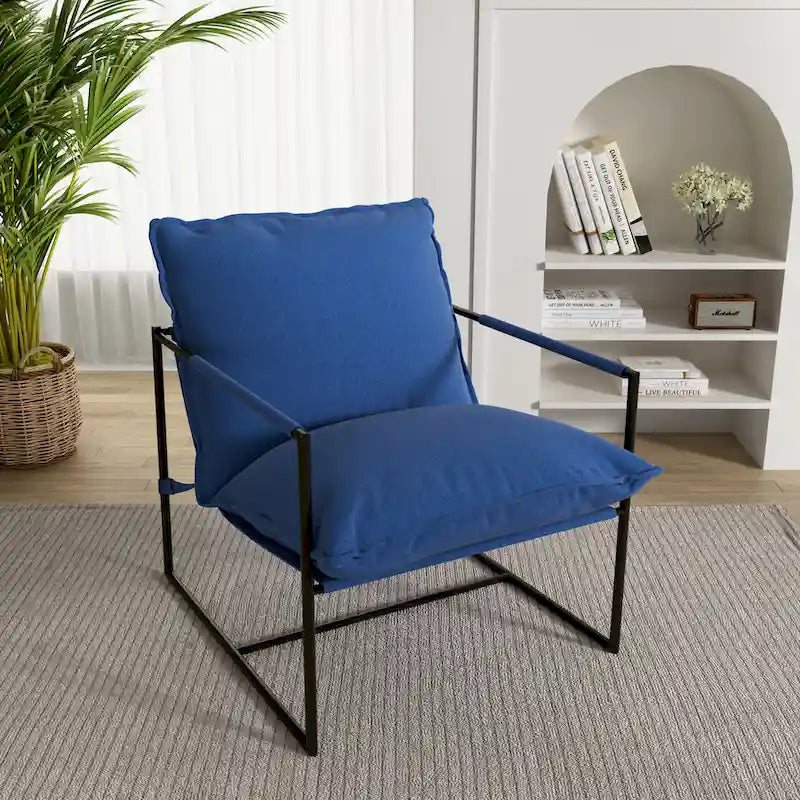 Brown / Grey / Blue / Black / Beige Metal Frame Sling Accent Armchair – Single Seat