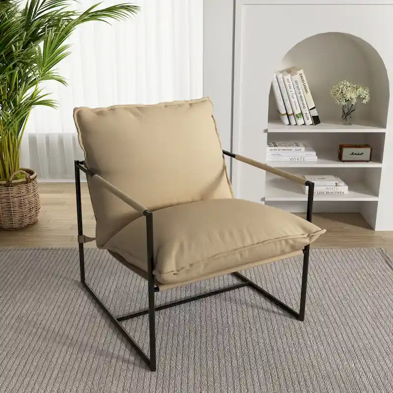 Brown / Grey / Blue / Black / Beige Metal Frame Sling Accent Armchair – Single Seat