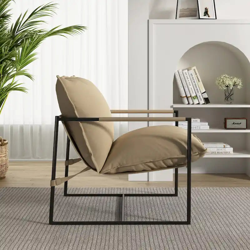 Brown / Grey / Blue / Black / Beige Metal Frame Sling Accent Armchair – Single Seat