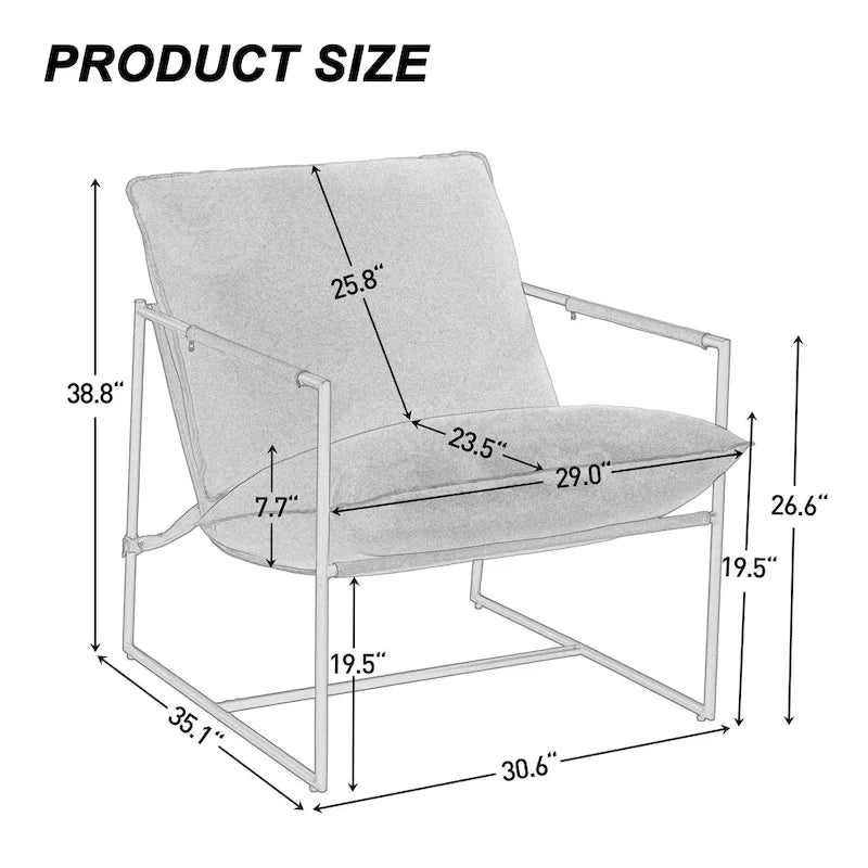 Brown / Grey / Blue / Black / Beige Metal Frame Sling Accent Armchair – Single Seat