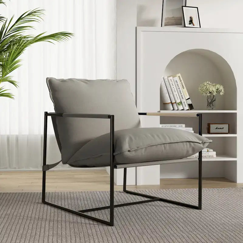 Brown / Grey / Blue / Black / Beige Metal Frame Sling Accent Armchair – Single Seat