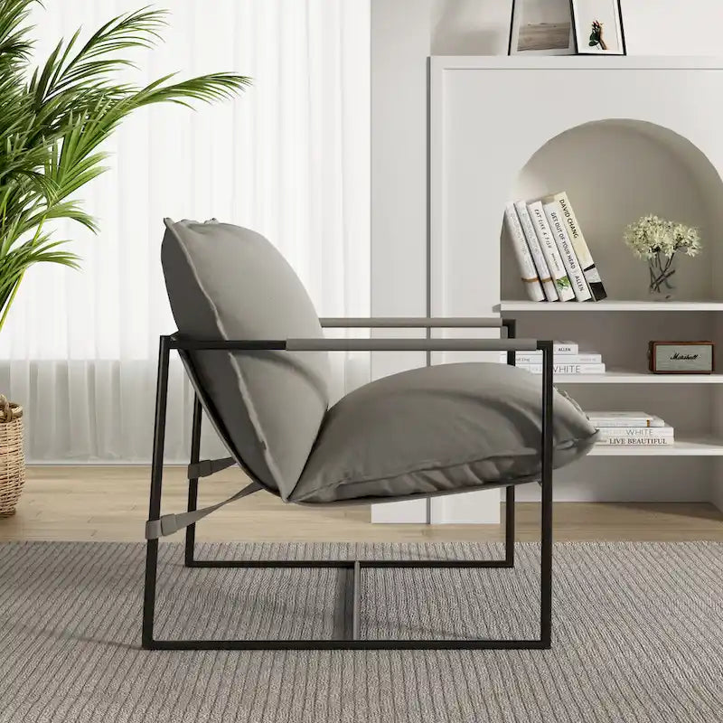 Brown / Grey / Blue / Black / Beige Metal Frame Sling Accent Armchair – Single Seat