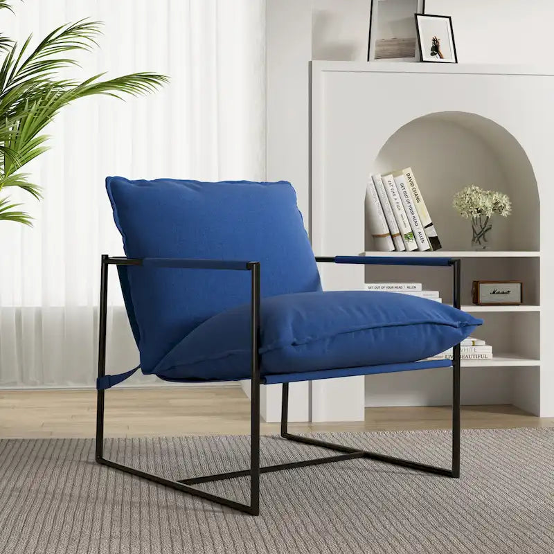 Brown / Grey / Blue / Black / Beige Metal Frame Sling Accent Armchair – Single Seat