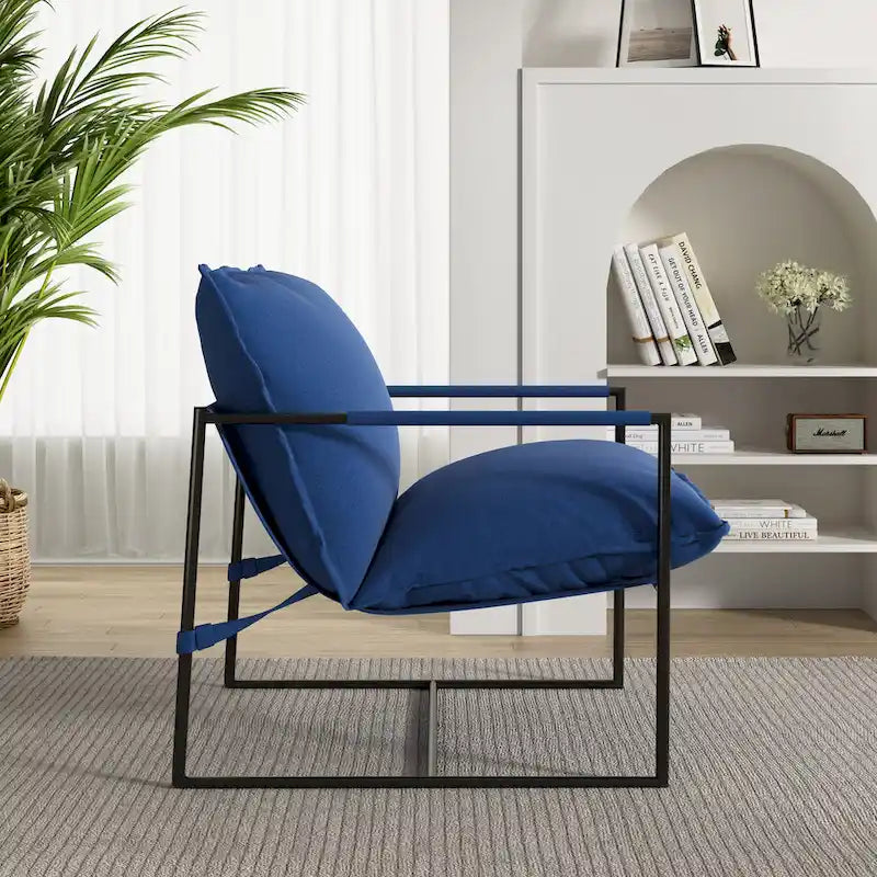 Brown / Grey / Blue / Black / Beige Metal Frame Sling Accent Armchair – Single Seat