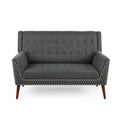 Charcoal / Beige + Walnut Mid-Century Settee, 2-Seat