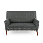 Charcoal / Beige + Walnut Mid-Century Settee, 2-Seat