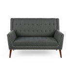 Charcoal / Beige + Walnut Mid-Century Settee, 2-Seat