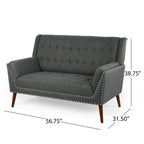 Charcoal / Beige + Walnut Mid-Century Settee, 2-Seat