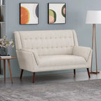 Charcoal / Beige + Walnut Mid-Century Settee, 2-Seat