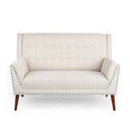 Charcoal / Beige + Walnut Mid-Century Settee, 2-Seat
