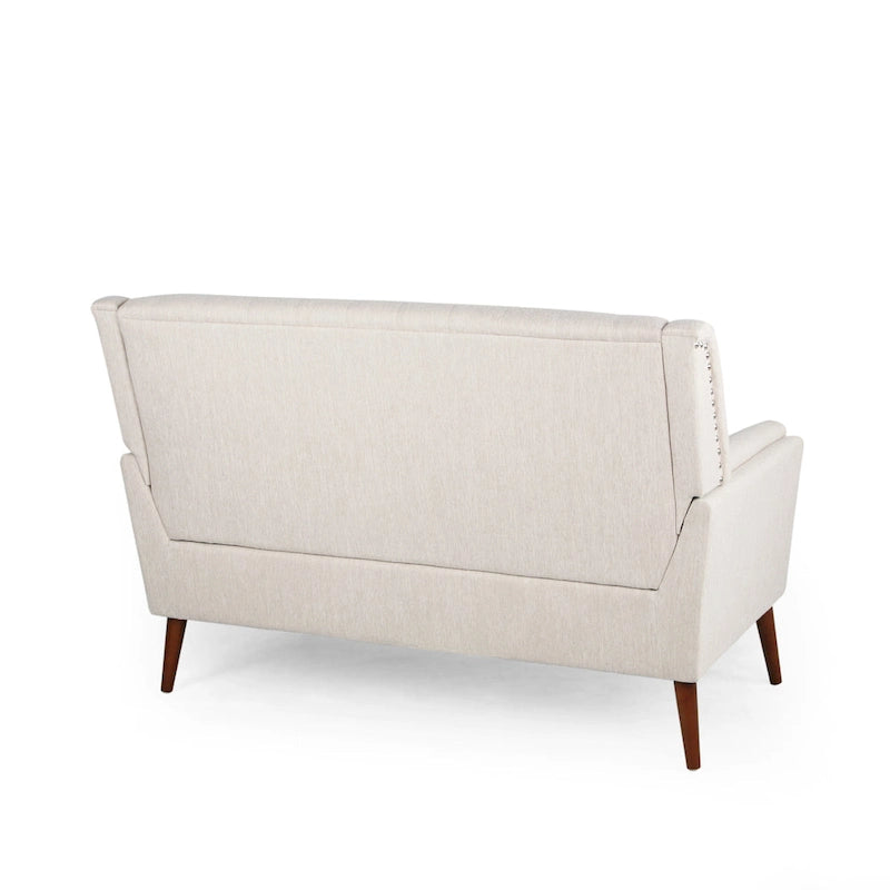 Charcoal / Beige + Walnut Mid-Century Settee, 2-Seat