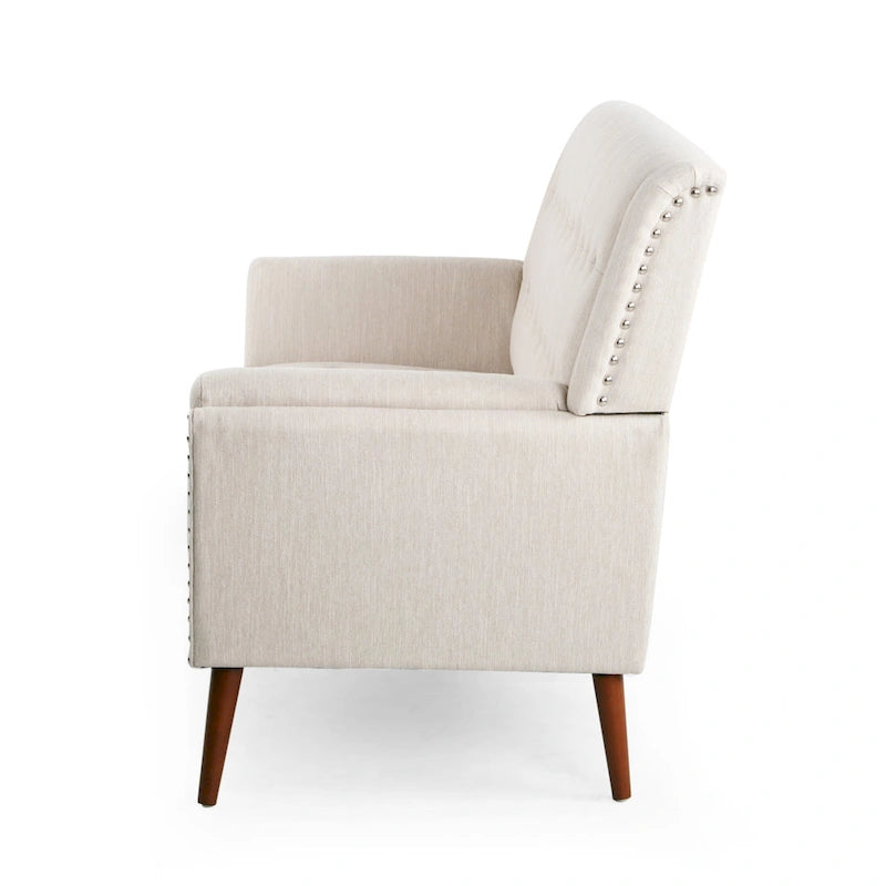 Charcoal / Beige + Walnut Mid-Century Settee, 2-Seat