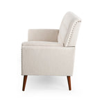 Charcoal / Beige + Walnut Mid-Century Settee, 2-Seat
