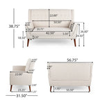 Charcoal / Beige + Walnut Mid-Century Settee, 2-Seat