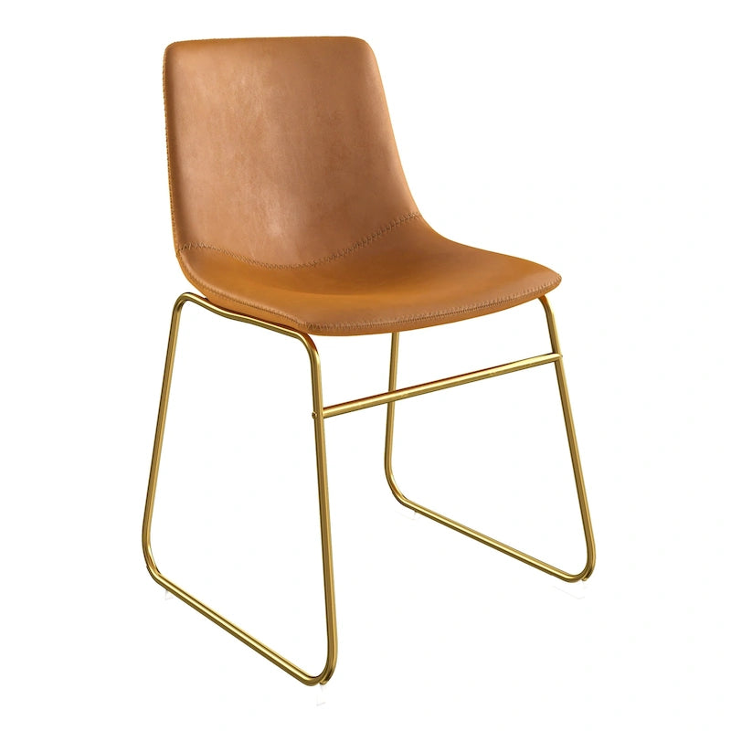 Vegan Leather Dining Side Chair, Gold Sled Base, Set of 2