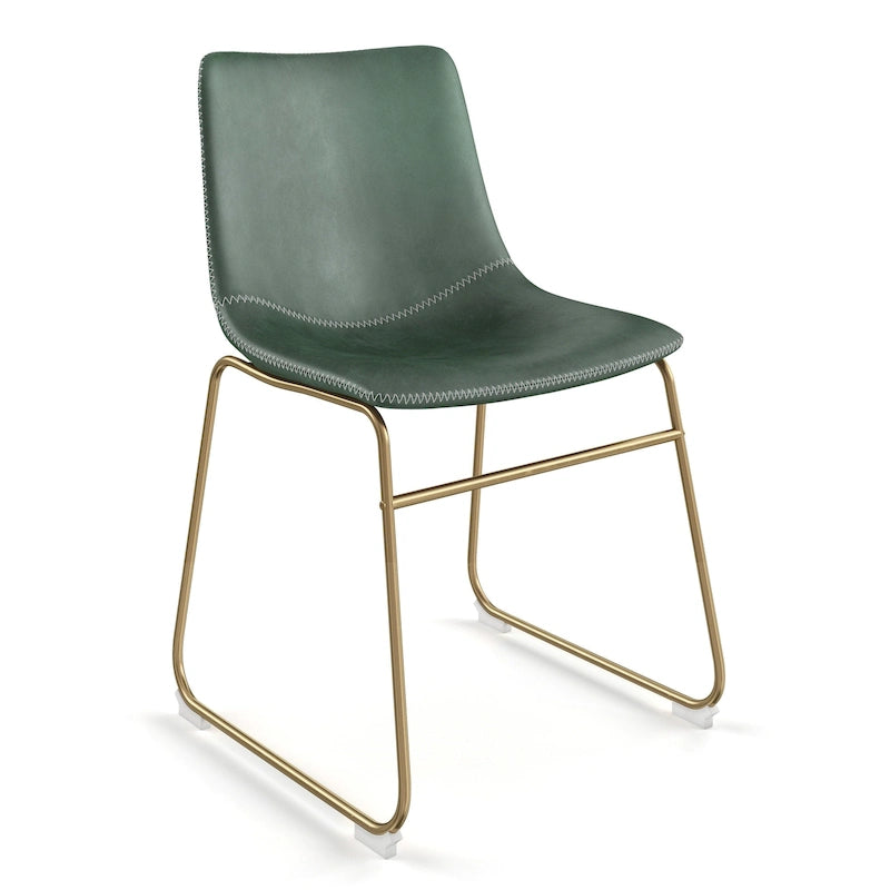 Vegan Leather Dining Side Chair, Gold Sled Base, Set of 2