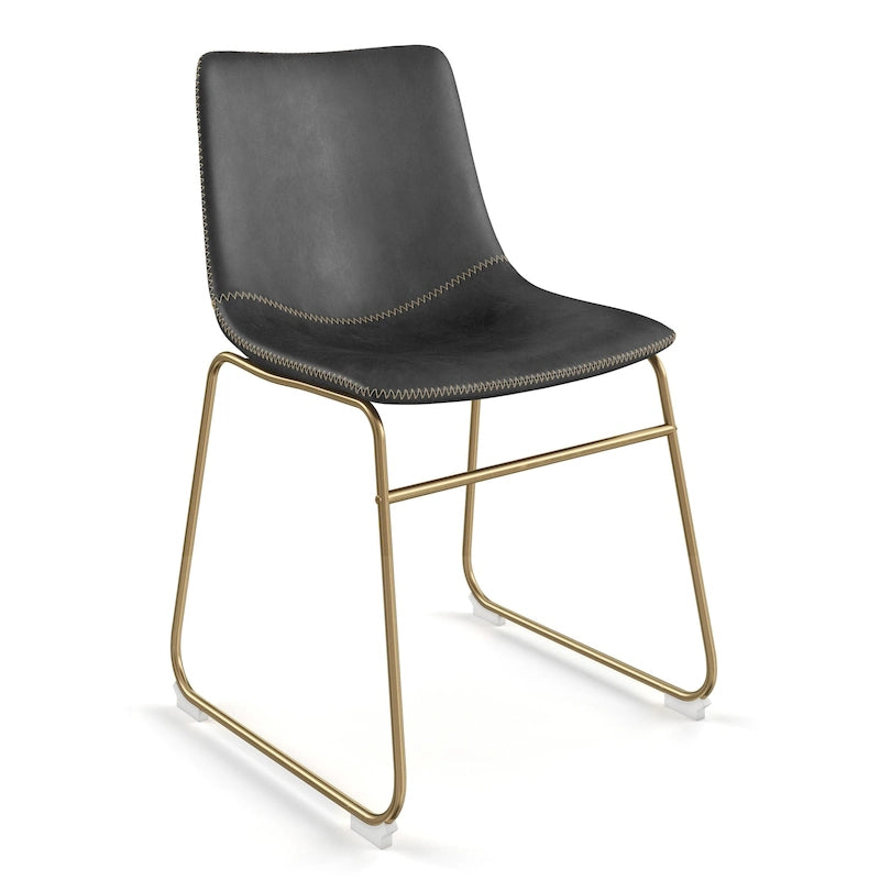 Vegan Leather Dining Side Chair, Gold Sled Base, Set of 2