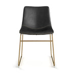 Vegan Leather Dining Side Chair, Gold Sled Base, Set of 2
