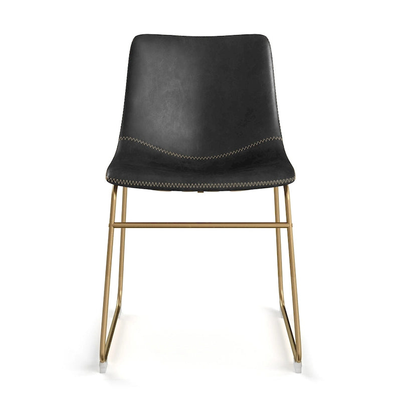 Vegan Leather Dining Side Chair, Gold Sled Base, Set of 2