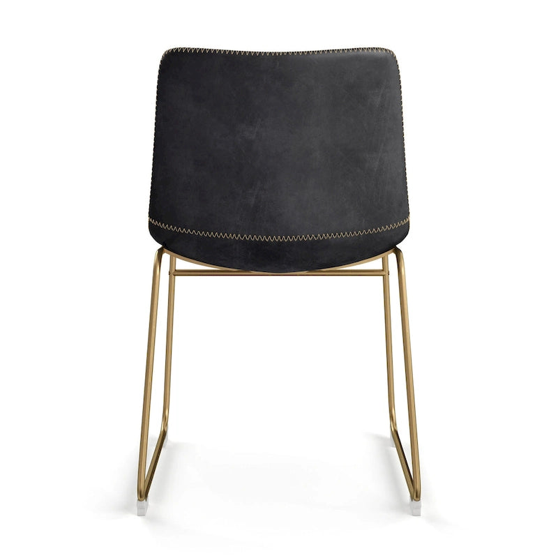 Vegan Leather Dining Side Chair, Gold Sled Base, Set of 2