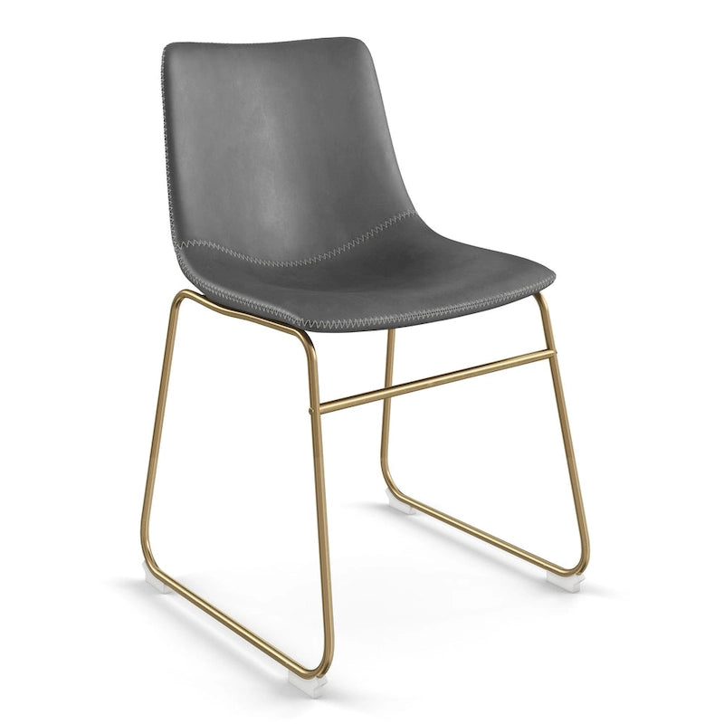 Vegan Leather Dining Side Chair, Gold Sled Base, Set of 2