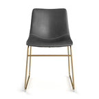 Vegan Leather Dining Side Chair, Gold Sled Base, Set of 2