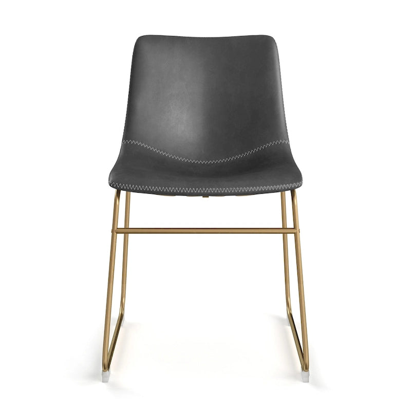 Vegan Leather Dining Side Chair, Gold Sled Base, Set of 2