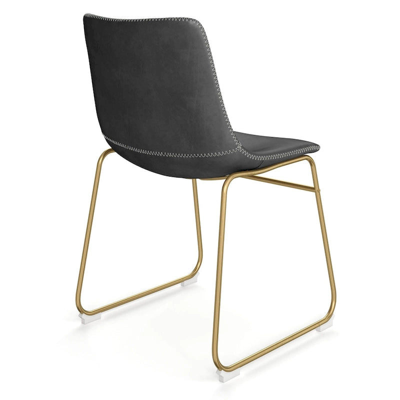 Vegan Leather Dining Side Chair, Gold Sled Base, Set of 2