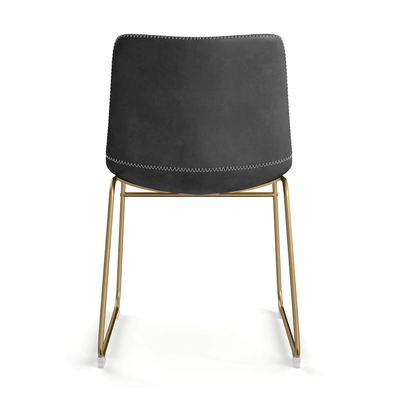 Vegan Leather Dining Side Chair, Gold Sled Base, Set of 2