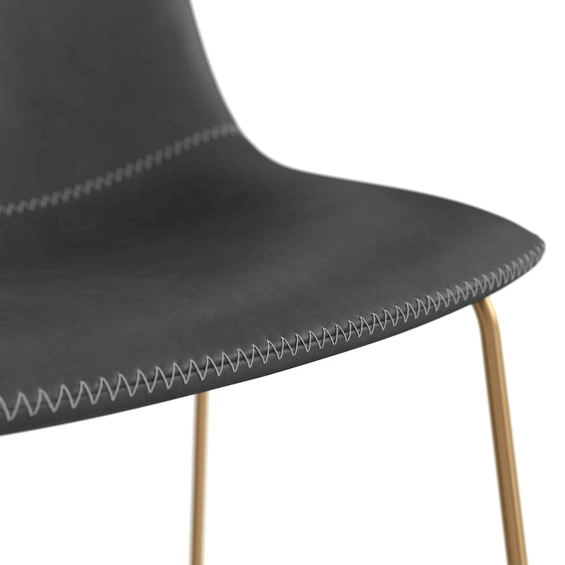 Vegan Leather Dining Side Chair, Gold Sled Base, Set of 2