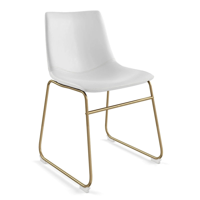 Vegan Leather Dining Side Chair, Gold Sled Base, Set of 2