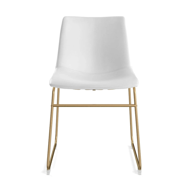 Vegan Leather Dining Side Chair, Gold Sled Base, Set of 2