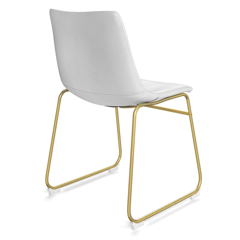 Vegan Leather Dining Side Chair, Gold Sled Base, Set of 2