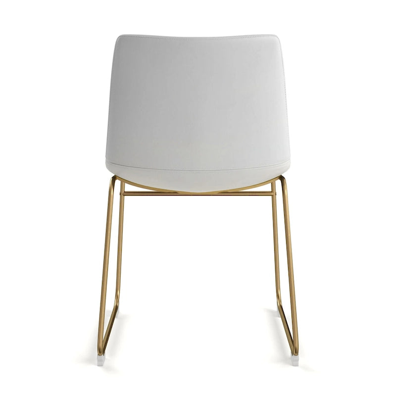 Vegan Leather Dining Side Chair, Gold Sled Base, Set of 2
