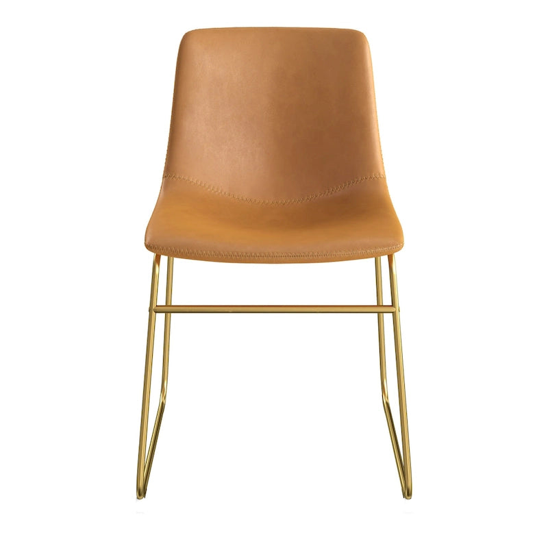 Vegan Leather Dining Side Chair, Gold Sled Base, Set of 2