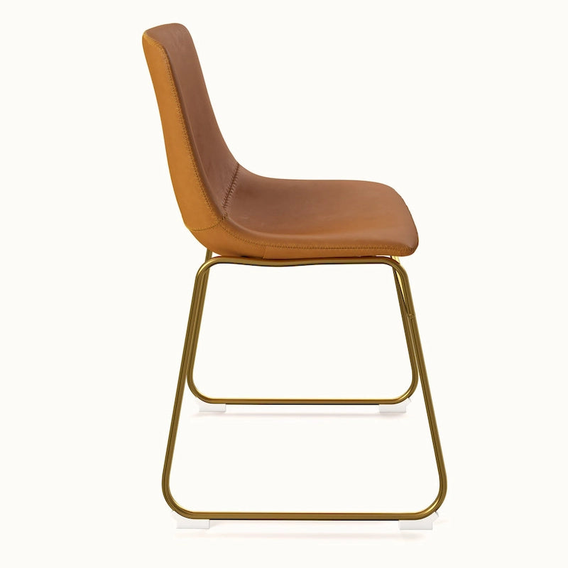 Vegan Leather Dining Side Chair, Gold Sled Base, Set of 2
