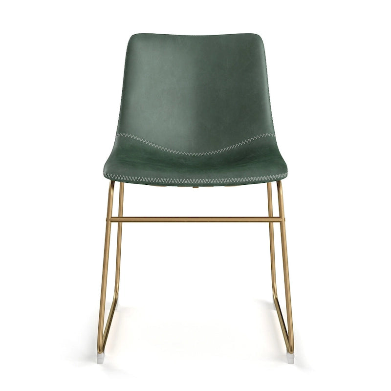 Vegan Leather Dining Side Chair, Gold Sled Base, Set of 2