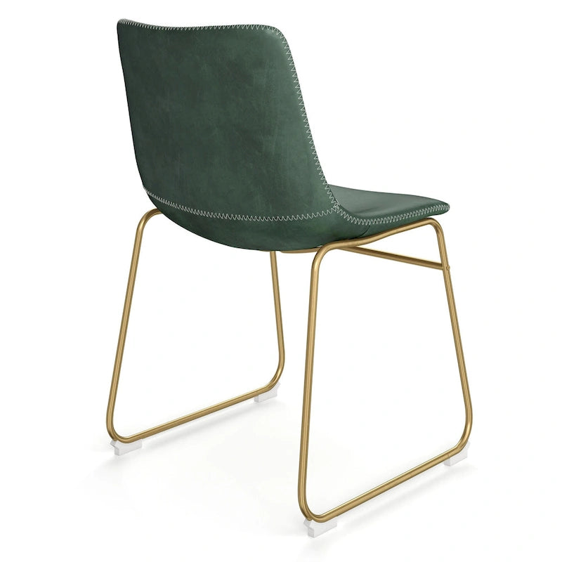 Vegan Leather Dining Side Chair, Gold Sled Base, Set of 2