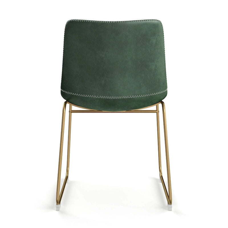 Vegan Leather Dining Side Chair, Gold Sled Base, Set of 2